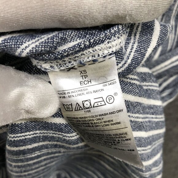 Old Navy Linen Blend Romper Womens XS Short Sleeve Blue White Striped Drawstring - Picture 9 of 9